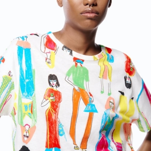 Zara Colorful Graphic Novelty Printed T-Shirt Size Large - Picture 3 of 9